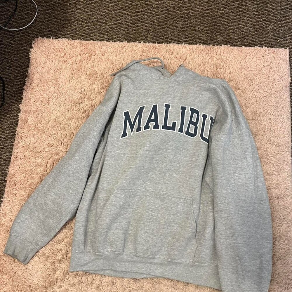 Brandy Melville Women's Grey and Navy Hoodie